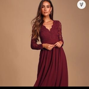 Lulu's Awaken My Love long-sleeved lace burgundy dress size M